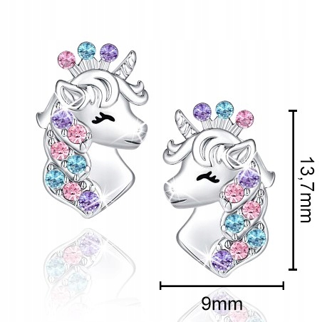 Kolczyki srebrne jednorożce dla dziewczynki dzieci sztyfty wkrętki srebro