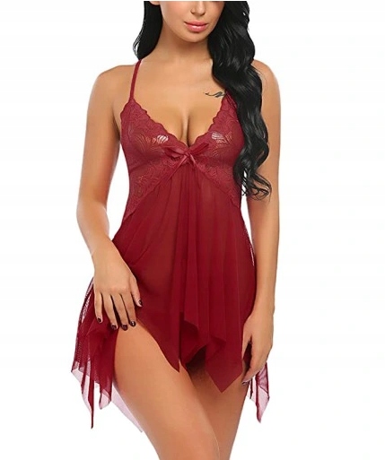 SEKSOWNA KOSZULKA NOCNA DAMSKA KORONKOWA PIŻAMA KORONKA STRINGI WALENTYNKI