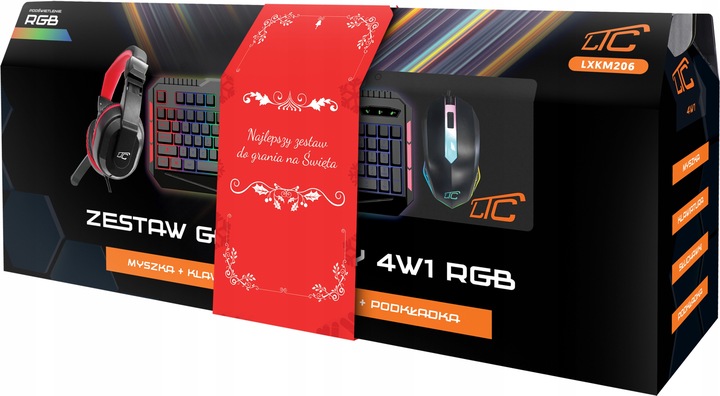 KLAWIATURA MYSZKA PODKŁADKA MIKROFON SŁUCHAWKI ZESTAW GAMINGOWY 4W1 PREZENT