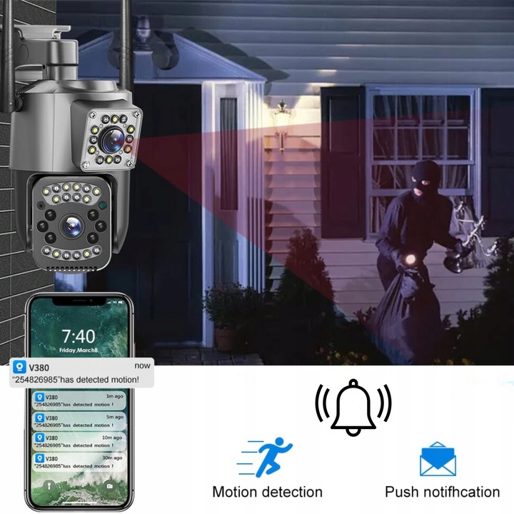 PODWÓJNA KAMERA WIFI IP ZEWNĘTRZNA OBROTOWA 2K ŚLEDZENIE 4MPX DOŚWIETLENIE