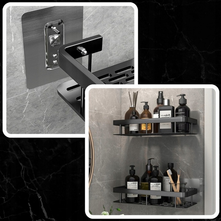 ZESTAW 2 SZT PÓŁKA ŁAZIENKOWA WISZĄCA METALOWA SAMOPRZYLEPNA CZARNA LOFT