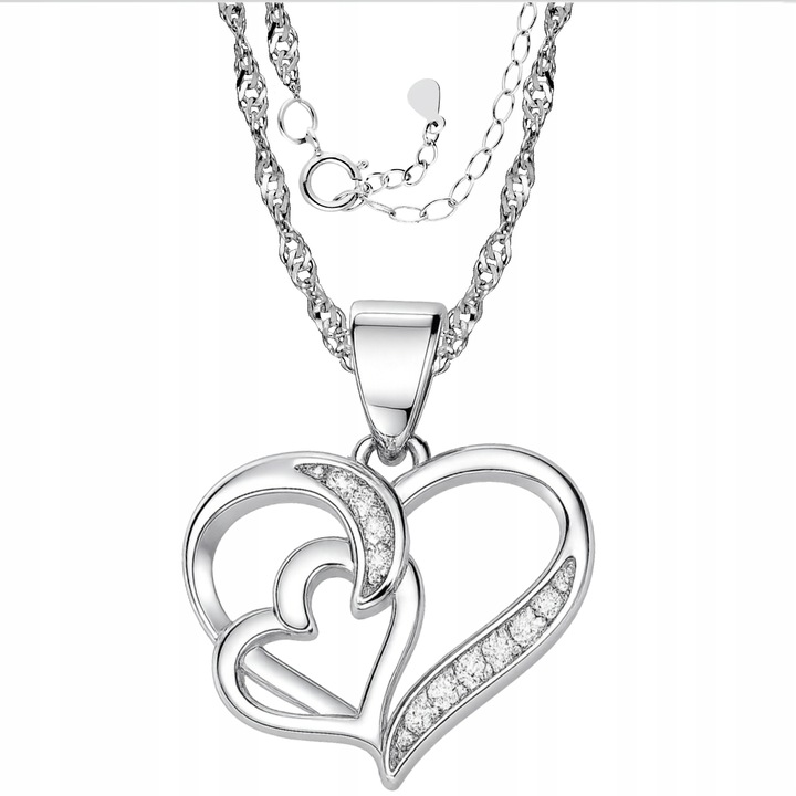 Srebrny Łańcuszek 925 Serce Serduszko Podwójne na Prezent Srebro