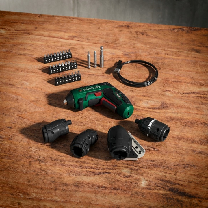 PARKSIDE Wkrętarka akumulatorowa + zestaw nasadek 4w1 i akcesoria PAS D7