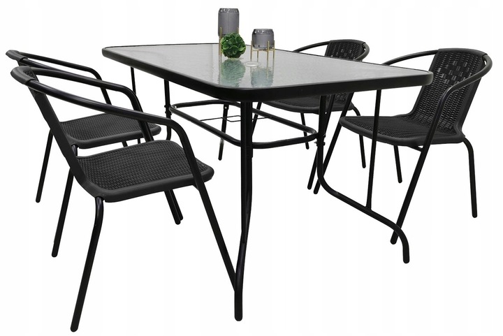 ZESTAW MEBLI OGRODOWYCH NA BALKON STÓŁ 120x70+4x KRZESŁA LORETTO CZARNE MIX