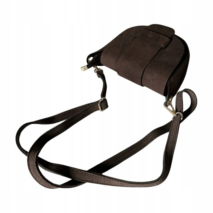 Czekoladowa torebka zamszowa podkówka brązowa włoska listonoszka zamszowa