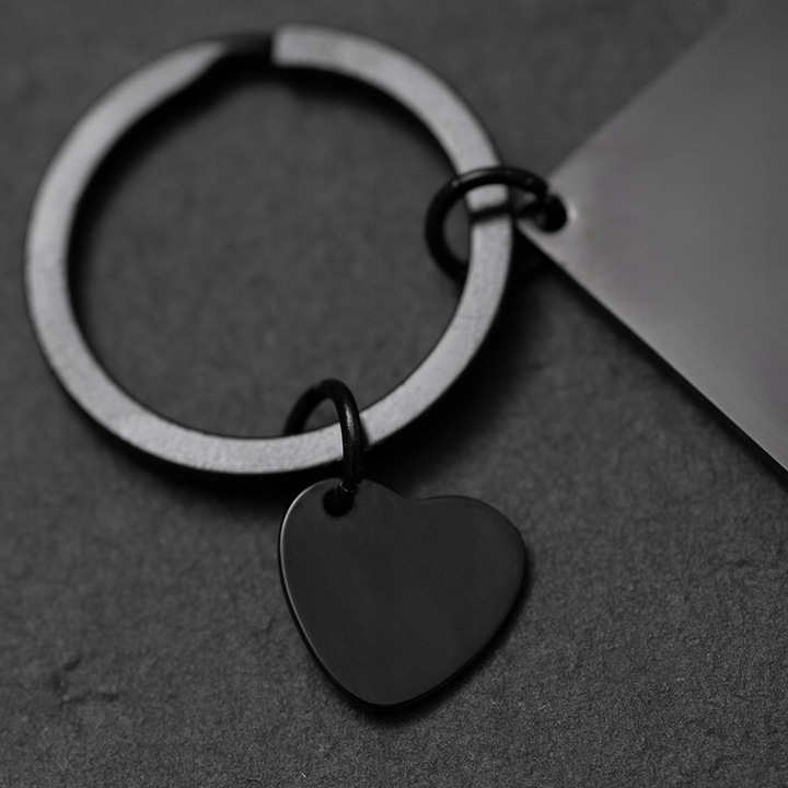 Brelok do kluczy z grawerem PREZENT na WALENTYNKI stal 316L czarny BLINGART