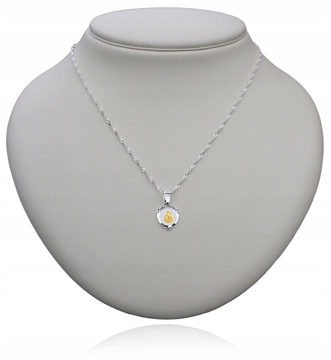 ŁAŃCUSZEK Srebrny MEDALIK Komunijny SERCE Matka Boska do Komunii na Chrzest