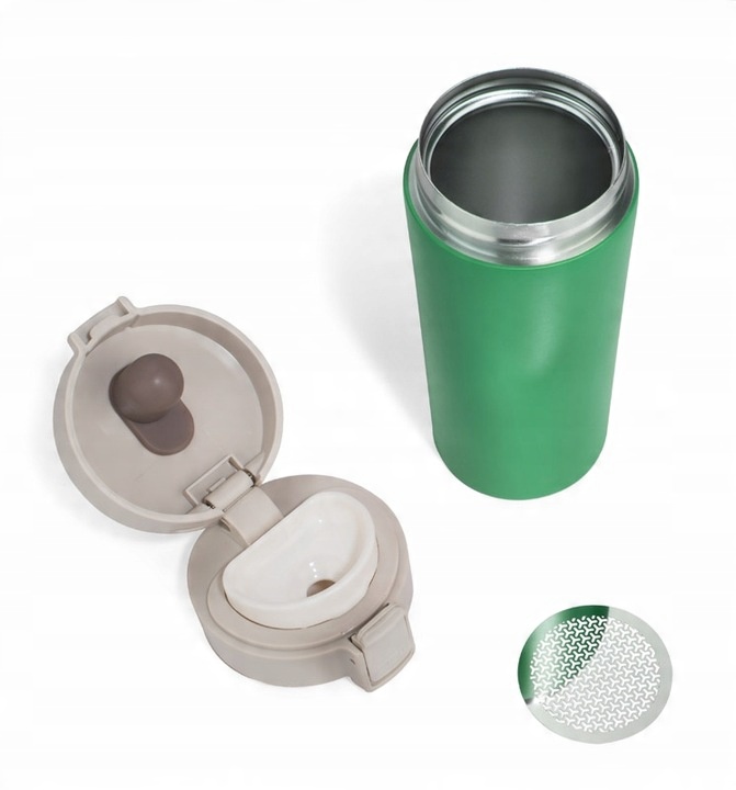 KUBEK TERMICZNY STAR 350 ML ZIELONY z blokadą i sitkiem do herbaty