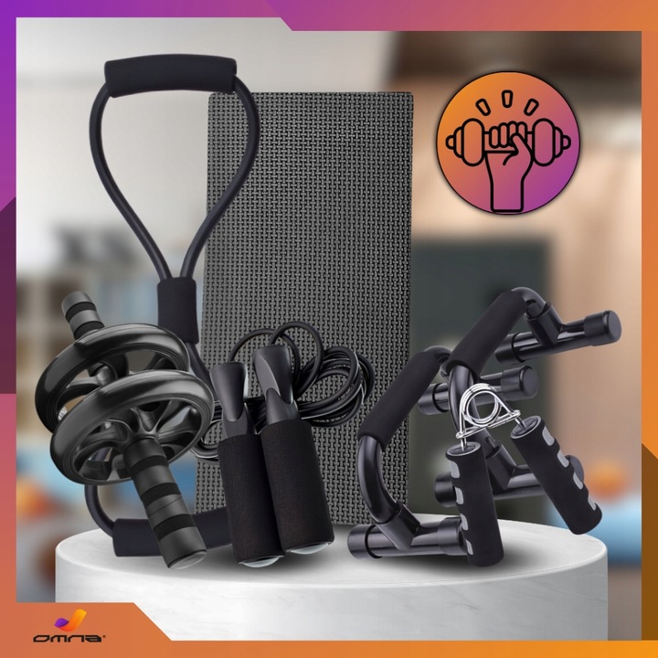 Zestaw do ćwiczeń w domu siłowych roller skakanka mata ekspander ściski 7w1