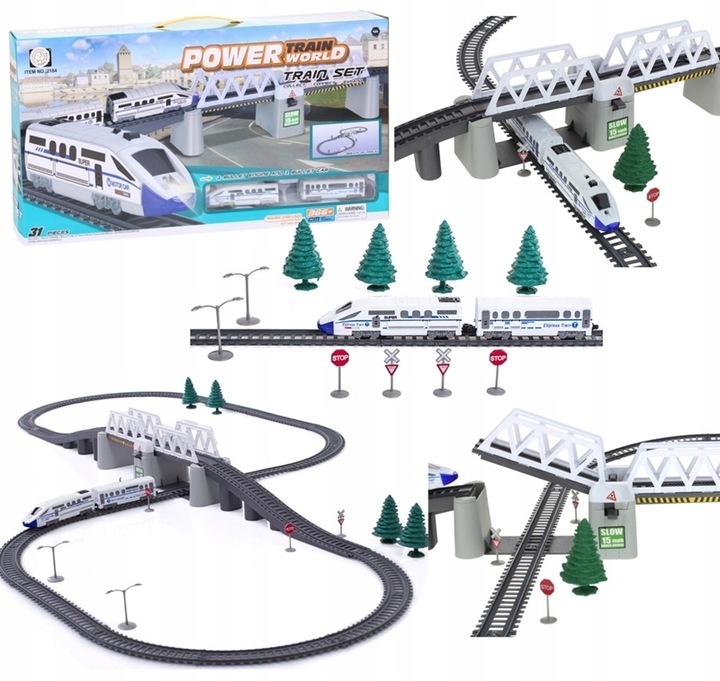 Kolejka Elektryczna Pociąg Ogromny Tor Tunel Podnoszony Most 366cm Wagony