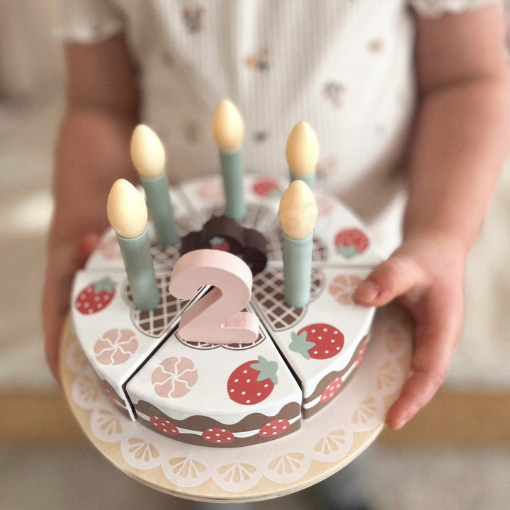 TORT URODZINOWY DREWNIANY ZE ŚWIECZKAMI TOOKY TOY