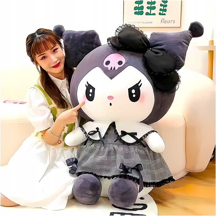 HELLO KITTY KUROMI MASKOTKA PLUSZAK ZABAWKA CZARNA SUKIENKA KOTEK 85 CM