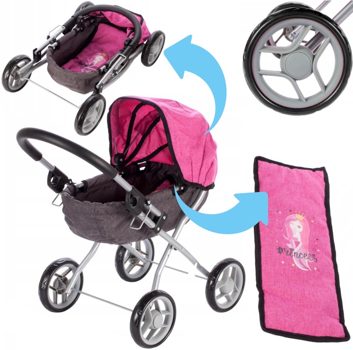 WÓZEK GŁĘBOKI DLA LALEK GONDOLA SKŁADANY I LEKKI PREZENT DLA DZIEWCZYNKI