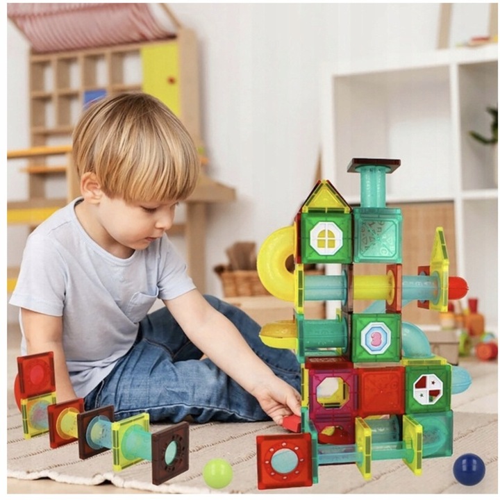 MAGNETYCZNE KLOCKI KONSTRUKCYJNE ŚWIECĄCE TOR KULKOWY KULODROM DUŻY ZESTAW