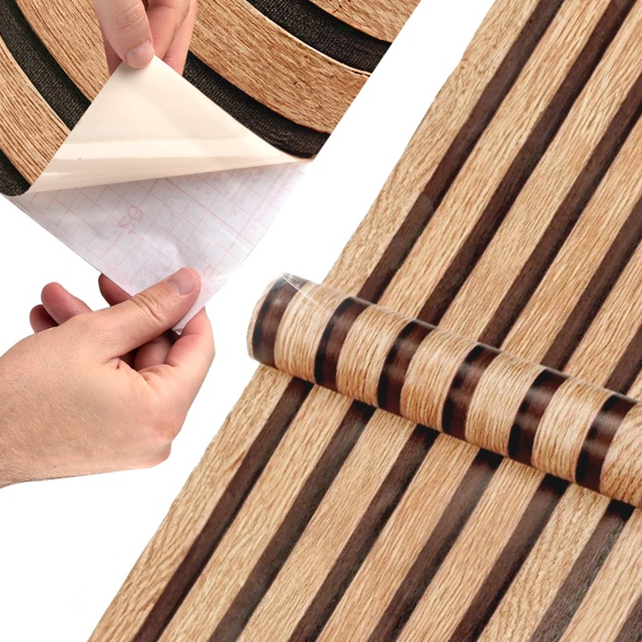 Tapeta Lamel Samoprzylepna Panele Ścienne 3D Okleina Lamele Brąz Drewno 10m