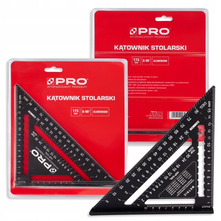 KĄTOWNIK STOLARSKI CIESIELSKI ALUMINIOWY PRZYMIAR KĄTOMIERZ BUDOWLANY 175mm
