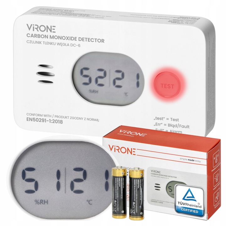 CZUJNIK CZADU DETEKTOR TLENKU WĘGLA GAZU CO 10 LAT + TERMOMETR + BATERIE