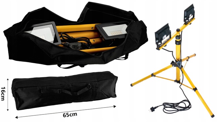 Halogen Naświetlacz LED 2x100W + Statyw Budowlany Z Wtyczką 230V Pokrowiec