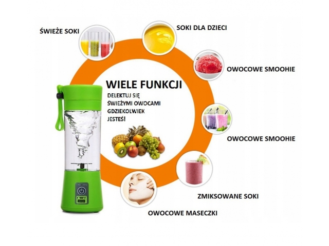 BLENDER MIKSER TURYSTYCZNY USB AKUMULATOR 380ML PRZENOŚNY SHAKER