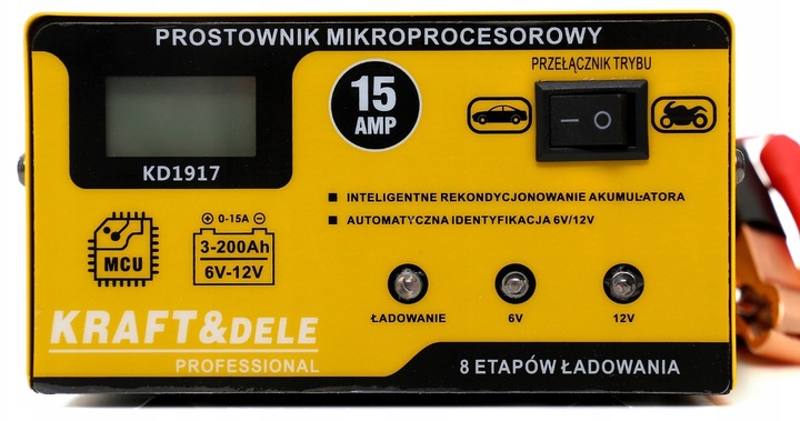 PROSTOWNIK DO AKUMULATORA AKUMULATORÓW 6/12V 15A AGM ŻEL SZYBKA ŁADOWARKA