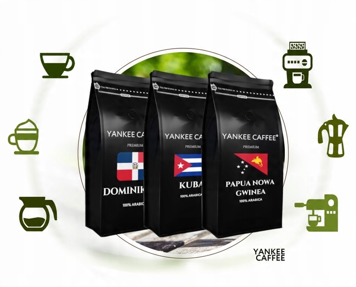 Kawa ziarnista Świeżo Palona Zestaw 3x1kg z różnych krajów Do ekspresu