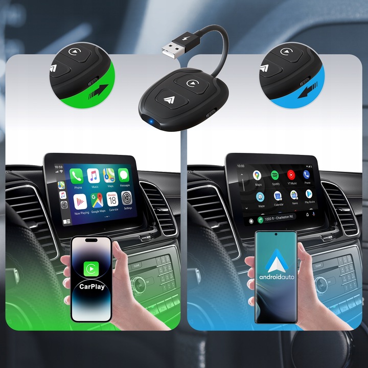 2 W 1 BEZPRZEWODOWY ANDROID AUTO i CARPLAY iPHONE ADAPTER WIFI BT XSTORM