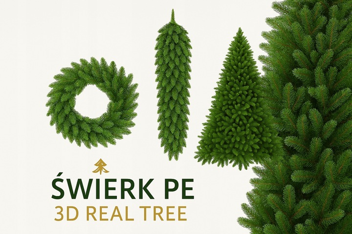 Wianek Świąteczny 100% PE ŚWIERK 3D REAL TREE 60cm Naturalny wygląd KOMINEK