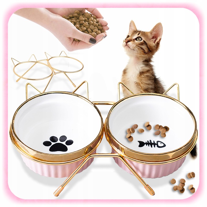 MISKA DLA KOTA PSA PODWÓJNA CERAMICZNA NA STOJAKU Miski ZESTAW 2SZT 2x300ml