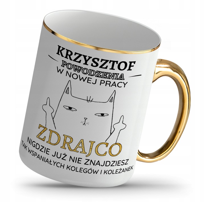 KUBEK ZŁOTY NA PREZENT POWODZENIA W NOWEJ PRACY ZDRAJCO + IMIĘ