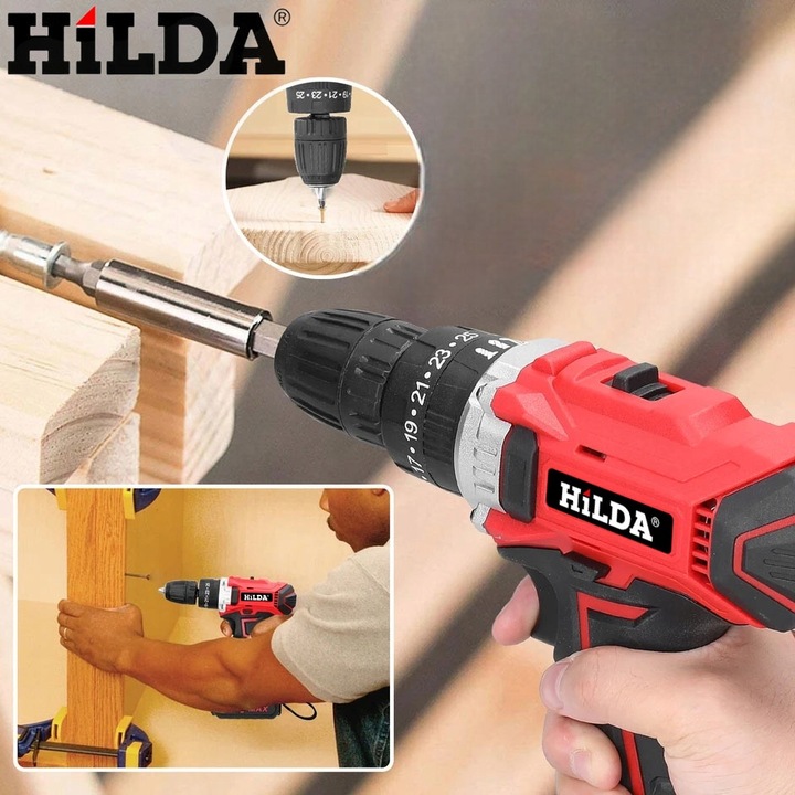 HILDA WIERTARKO WKRĘTARKA AKUMULATOROWA 800 W 21V 2X AKU UDAROWA + BITY