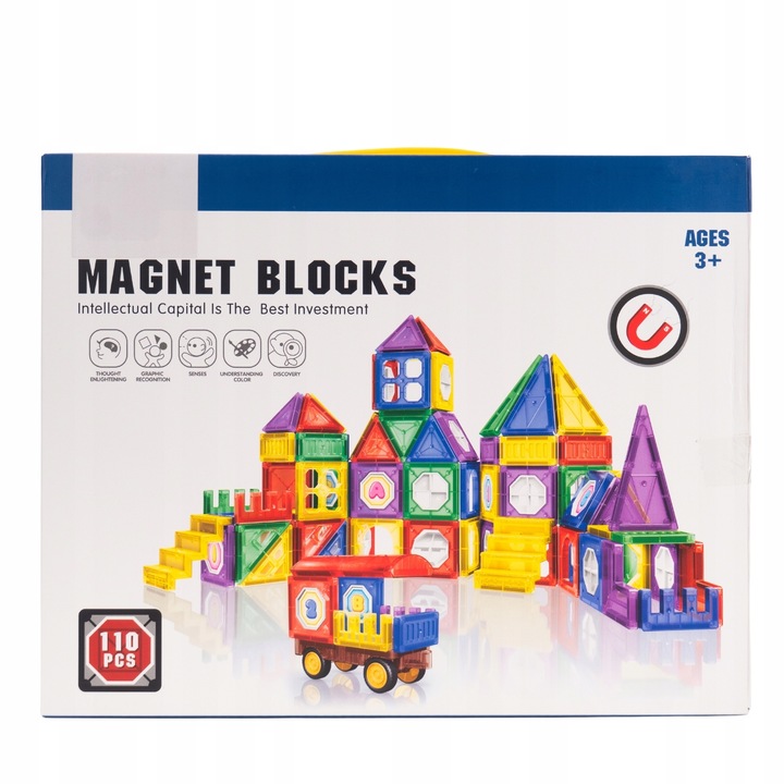 Klocki Magnetyczne 3D Zamek i Pojazdy Duży Zestaw 110 Elementów Edukacyjne