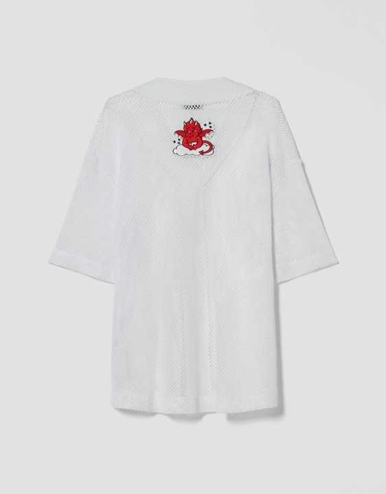 G56H03 KOSZULA BIAŁA NASZYWKI SIATECZKA BERSHKA M