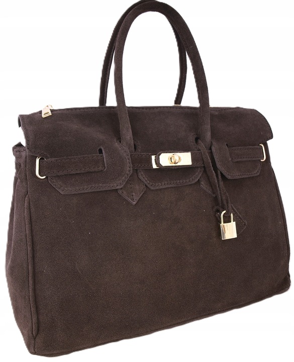 Torebka Włoska CZEKOLADOWA Kuferek SKÓRA ZAMSZ NATURALNY Vera Pelle+pasek