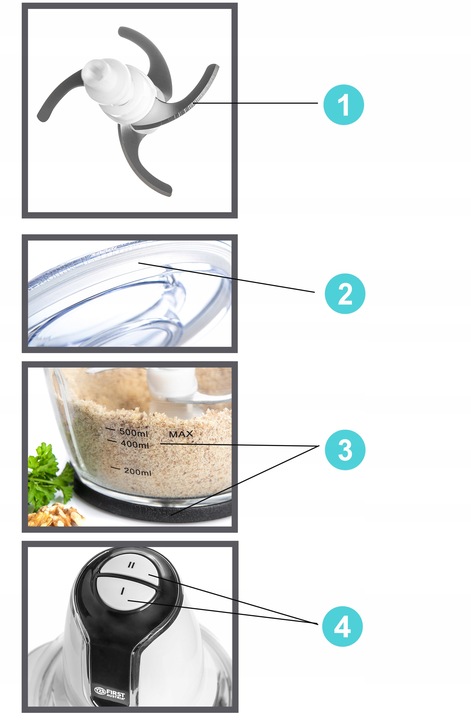 Rozdrabniacz SIEKACZ 1200 ml 4 NOŻE FIRST AUSTRIA