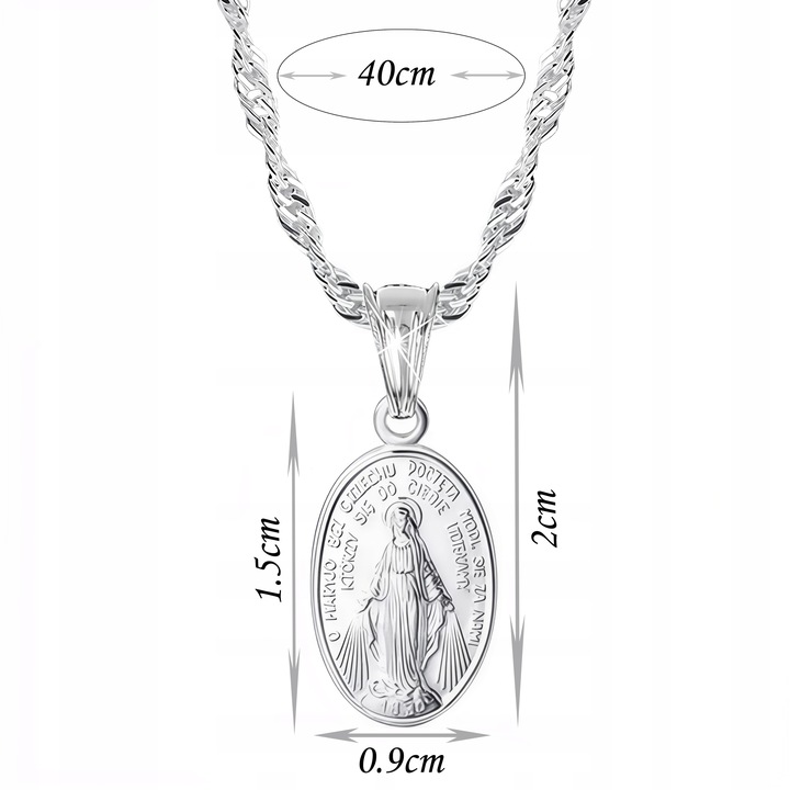 Medalik komunijny Matka Boska Cudowna srebro 925 40cm na Komunię na Chrzest