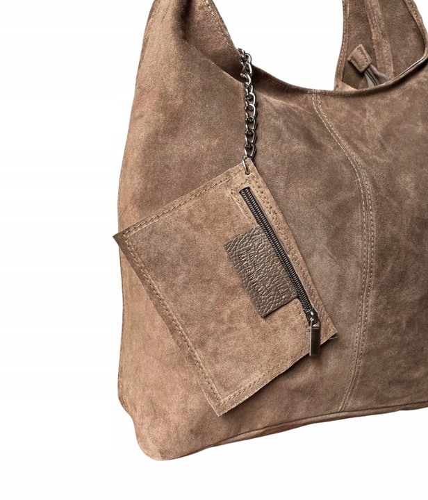 TAUPE ZAMSZOWA TOREBKA WOREK CAPPUCCINO ZAMSZ NATURALNY WOREK NA ZAMEK