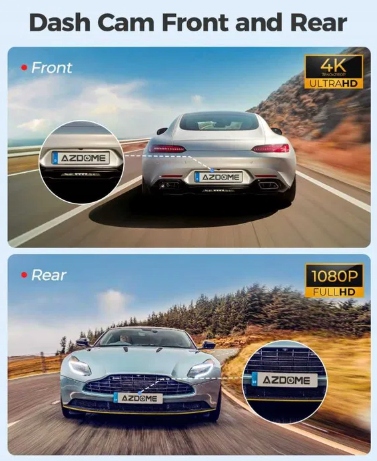 Azdome m300s wideorejestrator 4k uhd przód tył gps głos g-sensor