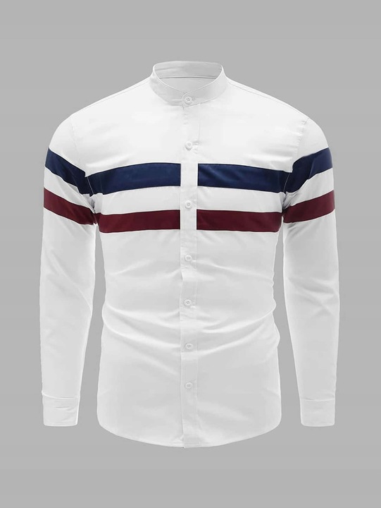 KOSZULA MĘSKA ZE STÓJKĄ W PASKI BIAŁA CASUAL SHEIN XL