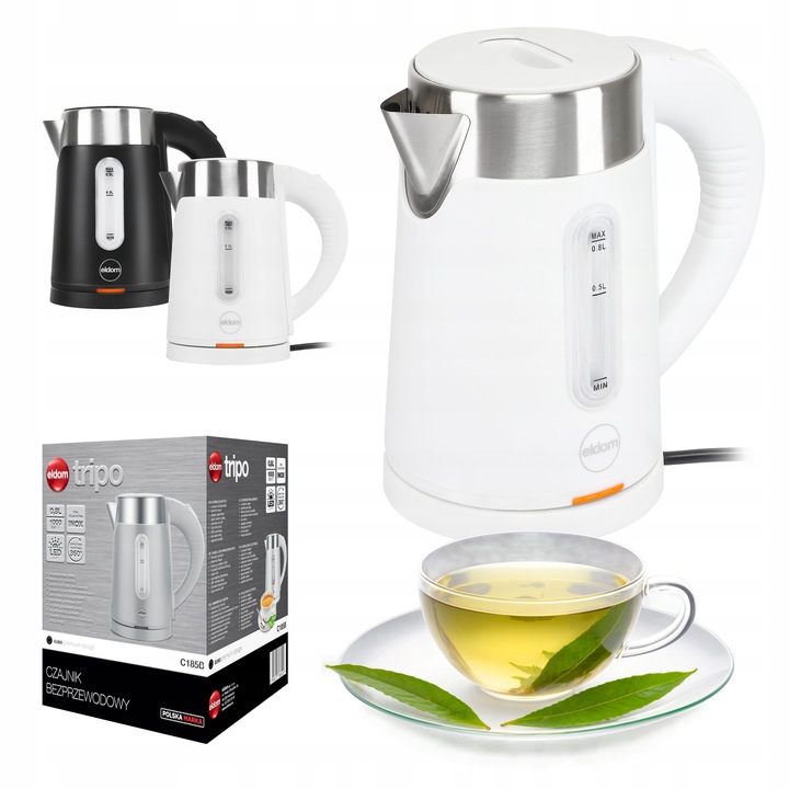 CZAJNIK ELEKTRYCZNY BEZPRZEWODOWY 0,8L BIAŁY MAŁY TURYSTYCZNY 1000 W