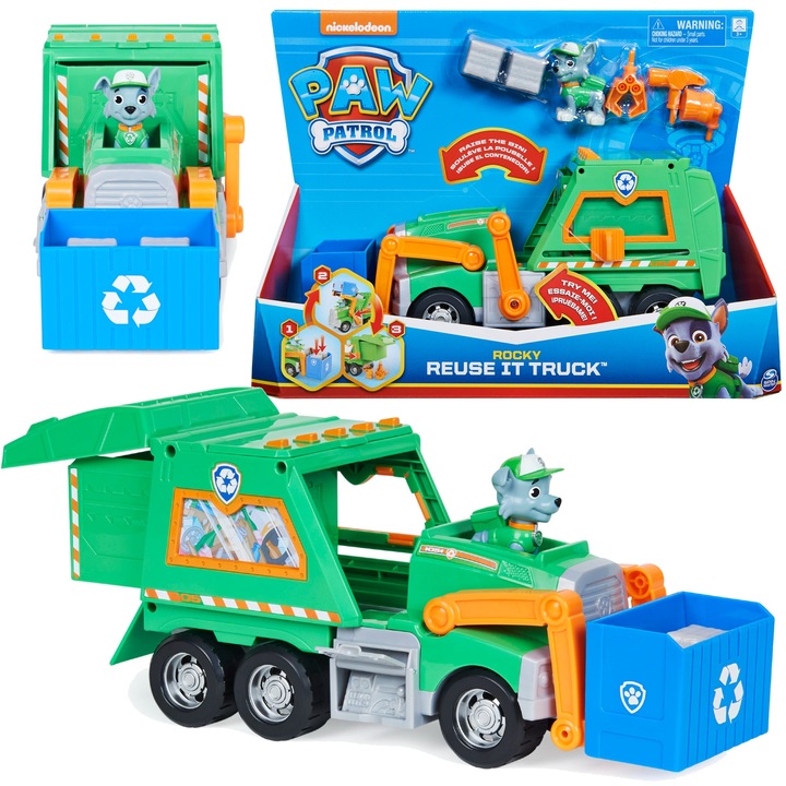PSI PATROL DUŻA ŚMIECIARKA ROCKY POJAZD DO RECYKLINGU 38 CM + FIGURKA
