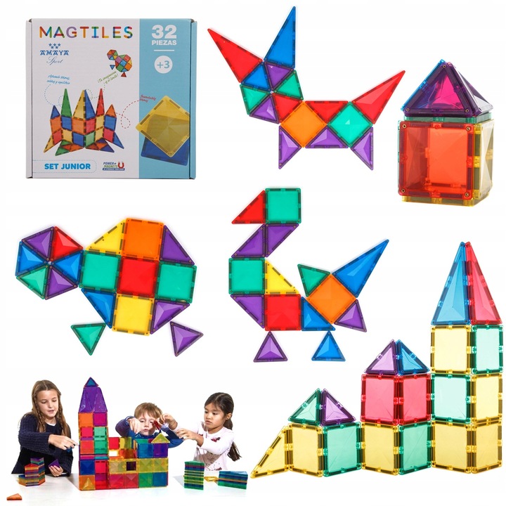 KLOCKI MAGNETYCZNE DUŻE konstrukcyjne Magtiles 32