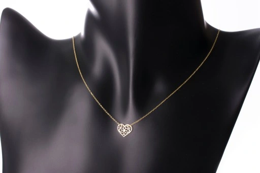 ZŁOTY NASZYJNIK Z AŻUROWYM SERDUSZKIEM PUDEŁECZKO TOREBKA GRATIS 14KT 585