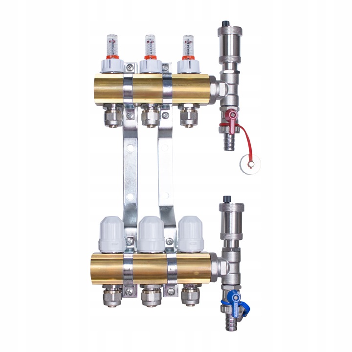 Rozdzielacz mosiężny do podłogówki 3 obwody sekcje kolektor do rur PEX