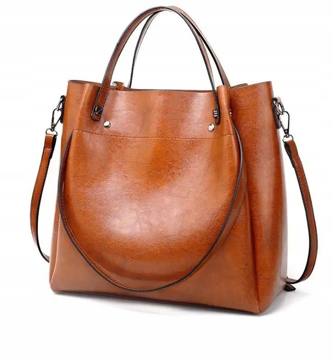 TOREBKA DAMSKA NA RAMIĘ SKÓRZANA TORBA CZARNY DO RĘKI SHOPPER PASEK