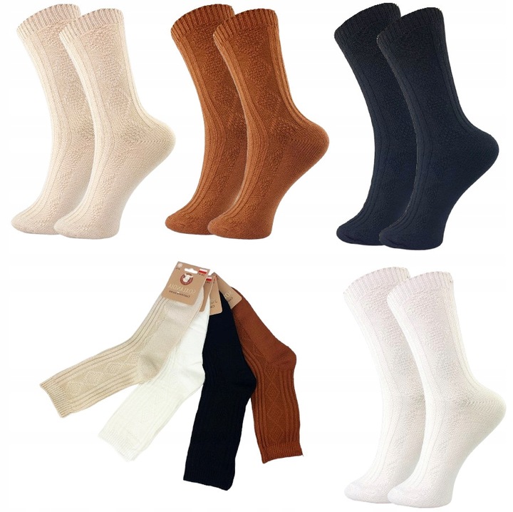 4x CIEPŁE SKARPETKI DAMSKIE WEŁNIANE NORWESKIE NATURALNE WYGODNE MODNE ZIMA