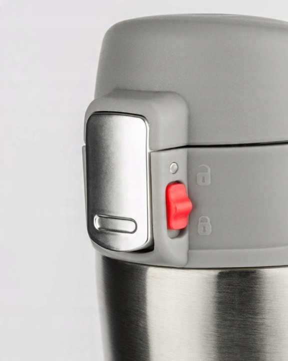KUBEK LOCK 440 ML SREBRNY termiczny szczelny z blokadą i izolacją próżniową