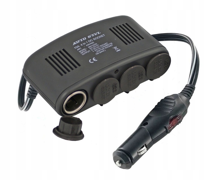 Rozgałęziacz zapalniczki 4 gniazda 10A kabel 120cm