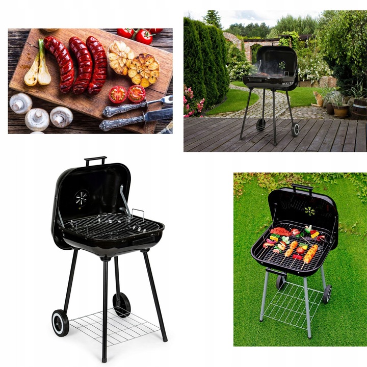 Grill Ogrodowy z Pokrywą, Kółkami Czarny 43 x 40 cm