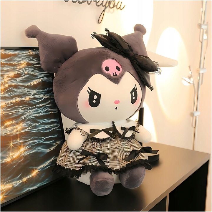 HELLO KITTY KUROMI MASKOTKA PLUSZAK ZABAWKA CZARNA SUKIENKA KOTEK 85 CM