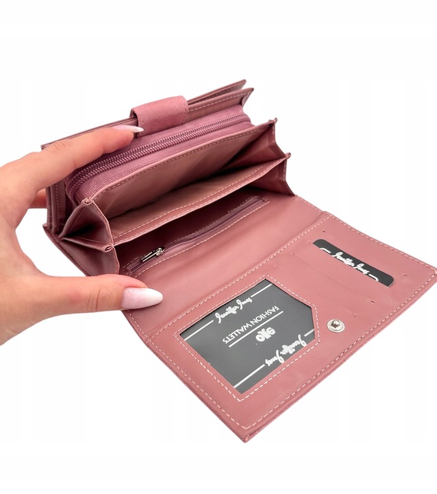 PORTFEL damski mały skórzany prezent różowy Jennifer Jones pojemny eko